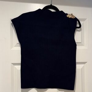 Zara navy knit Top with Gold Accent hardware